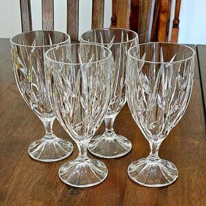 4 St George Nanette Ice Tea Glasses 7" cut crystal elegant stemware vtg